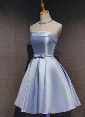 Lovely Light Blue Satin Knee Length Homecoming Dress, Blue Short Party Dress