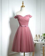 Lovely Pink Off Shoulder Knee Length Party Dress, Pink Prom Dress