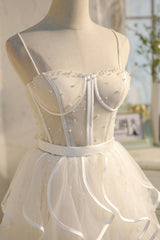 Lovely Spaghetti Strap Tulle Short Prom Dress, A-Line Homecoming Dress