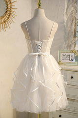 Lovely Spaghetti Strap Tulle Short Prom Dress, A-Line Homecoming Dress