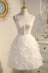 Lovely Spaghetti Strap Tulle Short Prom Dress, A-Line Homecoming Dress