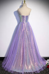 Purple Strapless Sequins Floor Length Prom Dress, A-Line Formal Dress