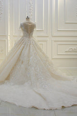 Luxurious Ball Gown Long Sleevess Lace Applqiues Beadings Wedding Dress