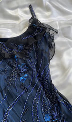 Luxurious Navy Blue Chiffon Beaded Evening Dress Formal Party Prom Dress