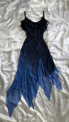 Luxurious Navy Blue Chiffon Beaded Evening Dress Formal Party Prom Dress