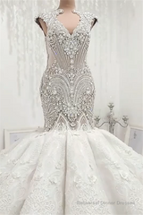 Luxurious Sleeveless Appliques Rhinestones Mermaid Wedding Bridal Gowns