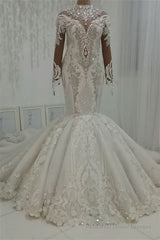 Luxurious Sparkle Beaded High neck Fit and Flare Mermaid Wedding Dress