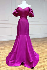 Magenta Satin Strapless Trumpet Long Prom Dress