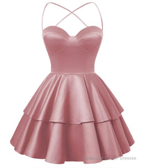 Mauve Satin Homecoming Dress Sweetheart Neck Tiered Short Graduation Dresses