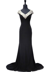 Mermaid Beaded Crystals Floor Length Black Prom Dress