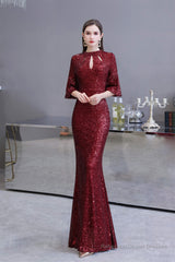 Mermaid Designed Neckline Sequined Floor Length Sequins Prom Dresses