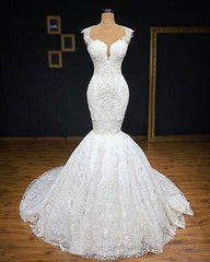 Mermaid Glamorous Straps Appliques Backless Sleeveless Bridal Gown