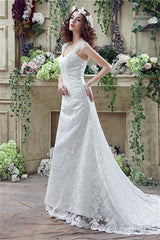 Mermaid Lace Sleeveless V-Neck Chapel Train Wedding Gowns