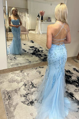 Mermaid Scoop Appliqued Prom Dress with Lace up Back