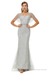 Mermaid Sequins Beading V-neck Prom Dresses