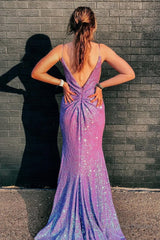 Mermaid Spaghetti Straps Light Purple Long Prom Dress