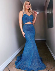 Mermaid Spaghetti Straps Sequins Prom Dress