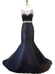 Mermaid Style Crystal Beaded Floor Length Black Prom Dress