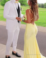 Mermaid Yellow Long Prom Dresses, Backless Yellow Prom Dresses Formal Evening Dresses