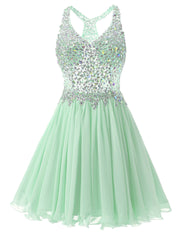 Mint Green Chiffon V-neck Homecoming Dress