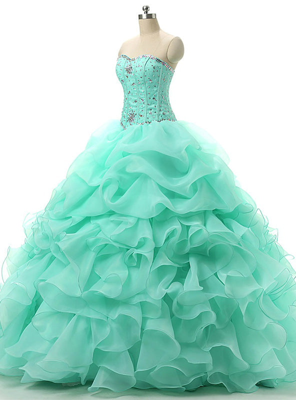 Mint Green Quinceanera Dresses Crystal Sweetheart Gorgeous Ball Gown