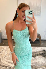 Mint Spaghetti Straps Appliques Prom Dress