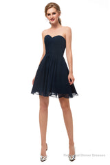 A Line Strapless Knee Length Chiffon Homecoming Dresses