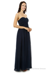 Navy Blue Sweetheart Chiffon With Pleats Bridesmaid Dresses