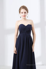 Navy Blue Sweetheart High Waist Chiffon Pleats Bridesmaid Dresses