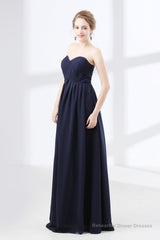 Navy Blue Sweetheart High Waist Chiffon Pleats Bridesmaid Dresses