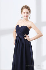 Navy Blue Sweetheart High Waist Chiffon Pleats Bridesmaid Dresses