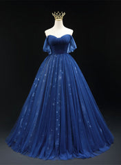 Navy Blue Tulle Sweetheart A-line Prom Dress Party Dress, Navy Blue Floor Length Evening Dress