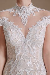 Lace Beading around Neck Wedding Dresses