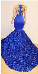 New Arrival Royal-Blue Flowers Mermaid Sleeveless With lace Appliques Prom Dresses