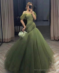 Elegant Off Shoulder Sleeveless A-line Floor Length Prom Dress