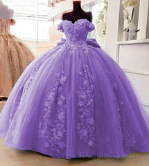 Off Shoulder Ball Gown Quinceanera Dresses 3D Floral Applique Gowns