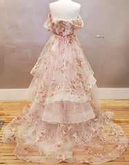 Off the Shoulder A-line Floral Wedding Dress with Ruffle Skirt