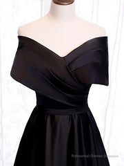 Off the Shoulder Black Long Prom Dresses with Corset Back, Black Off the Shoulder Formal Evening Dresses