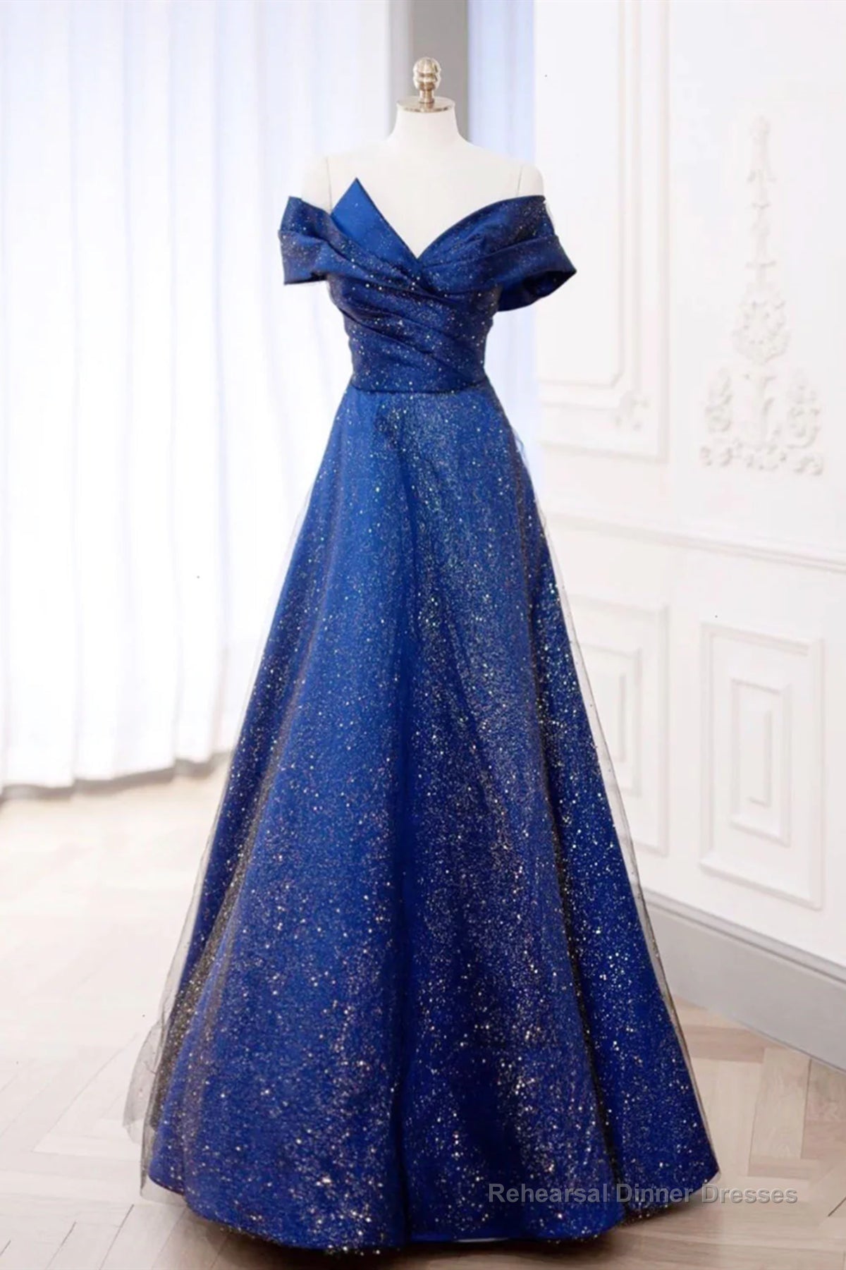 Off the Shoulder Blue Long Prom Dresses, Off Shoulder Long Formal Evening Dresses