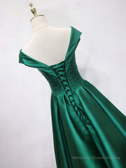 Off the Shoulder Green Long Prom Dress with Corset Back, Off Shoulder Long Green Formal Evening Dresses