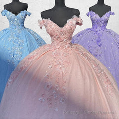 Off the Shoulder Lavender Sequin 3D Floral Quinceanera Dresses