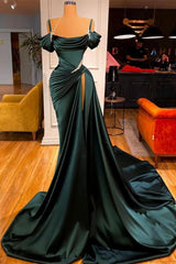 Off-the-Shoulder Prom Dress with Long Slit in Green