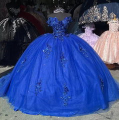 Off the Shoulder Royal Blue Quinceanera Dresses with Appliques