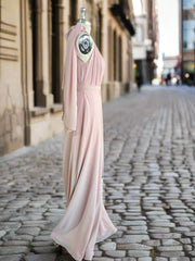 One Shoulder Pink Rustic Bridesmaid Dress Long Maxi Wedding Dress