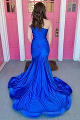 One Shoulder Royal Blue Mermaid Prom Dress with Slit