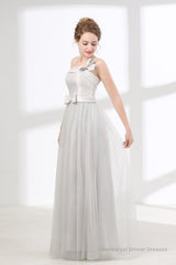 One Shoulder Soft Gray Floor Length Prom Dresses