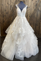 Open Back Tulle/Lace Wedding Dress with Ruffle Skirt