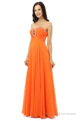 Orange Chiffon Cut Out Sweetheart With Pleats Bridesmaid Dresses