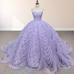 Organza Ball Gown Sweetheart Lavender Pleats Party Dress