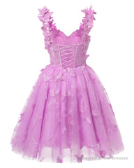 3D Butterfly Lace Applique Tulle Homecoming Dress for Teens Sweetheart Mini Short Prom Dresses